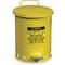 Oily Waste Can, Foot Operated, 53L, 408mm Dia., 524mm Length, Yellow
