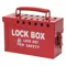 Group Lockout Box, Steel, Red, 6 Inch x 9 Inch 3.5 Inch, Portable, Hinged, 13 Padlocks