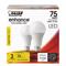 Bulb, Medium Screw, 75W INC, 12.2W, LED, 2 Pk