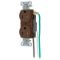 Straight Receptacle, Duplex, 15A 125V, Brown, 1 Pk, 8 Inch Stranded Lead