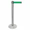 Barrier Post With Belt, Metal, Polished Chrome, 40 Inch Height, 2 1/2 Inch Dia.