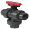 Industrial Vertical 3 Way Ball Valve, Spigot, L Port, EPDM, 1/2 Size, PVC