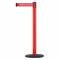 Barrier Post With Belt, Metal, Red, 38 Inch Height, 2 1/2 Inch Dia.