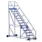 Rolling Warehouse Ladder, 50 Degree, Perforated, 13 Step, 14 Inch Size