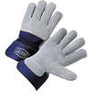 Leder-Handflächenhandschuhe, Rindsleder, Blau/Grau, S, 12 Stück