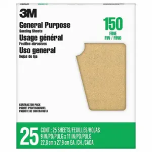 3M 11602NA-25 Sandpaper Sheet, 9 Inch Width X 11 Inch Length, Aluminum Oxide, 150 Grit, Pro-Pak | CN7WDX 804CV5