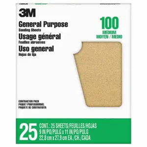 3M 11604NA-25 Sandpaper Sheet, 9 Inch Width X 11 Inch Length, Aluminum Oxide, 100 Grit, 9 Inch Size | CN7WDW 804CV4