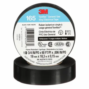 3M 165BK4A Insulating Electrical Tape, 165, Vinyl, 3/4 Inch x 60 ft | CN7WHZ 61CF49