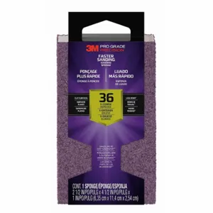 3M 24003TRI-XC-B Sanding Sponge, 2 1/2 Inch X 4 1/2 X 1 Inch Size, Aluminum Oxide, Extra Coarse, 36 Grit | CN7WAY 375PA0