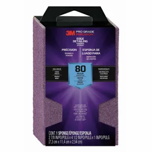 3M 24300TRI-M-DA Sanding Sponge, 4 1/2 Inch X 2 7/8 X 1 Inch Size, Aluminum Oxide, Medium, 80 Grit | CN7WCM 804CP2