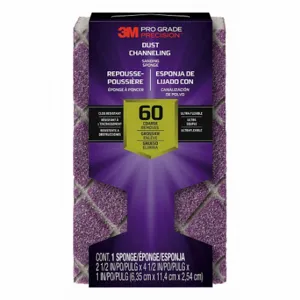 3M 2500TRI-60C-CH Dust-Channeling Sanding Sponge, 2 1/2 Inch W X 4 1/2 Inch L X 1 Inch T, Aluminum Oxide | CN7WAR 375PC0