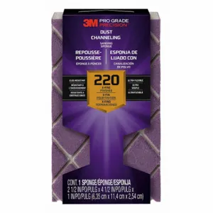 3M 2504TRI-220-CH Dust-Channeling Sanding Sponge, 2 1/2 Inch W X 4 1/2 Inch L X 1 Inch T, Aluminum Oxide | CN7WAV 375PC4