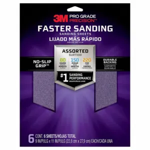 3M 26000PGP-6 Sandpaper Sheet, 9 Inch Width X 11 Inch Length, Assorted Grit, 6 PK | CN7WDZ 804CU7