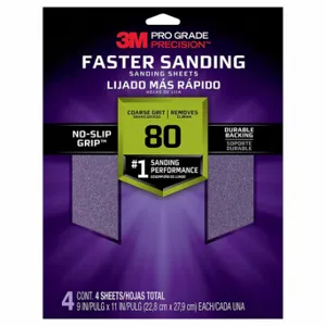 3M 26080PGP-4 Sandpaper Sheet, 9 Inch Width X 11 Inch Length, Ceramic, 80 Grit | CN7WEK 804CU1