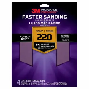 3M 26220PGP-4 Sandpaper Sheet, 9 Inch Width X 11 Inch Length, Ceramic, 220 Grit | CN7WEE 804CU4