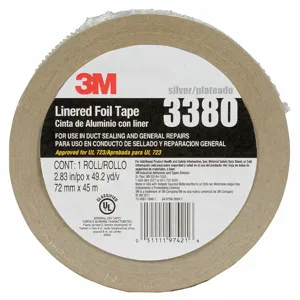 3M 3380 Aluminium Foil Tape, Acrylic, 3.25 mil Thick, 72 mm X 45 m, Silver | CF2TPY 29WR76