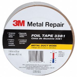 3M 3381 Aluminium Foil Tape, Acrylic, 2.7 mil Thick, 72 mm X 45 m, Silver | CF2TQA 29WR90