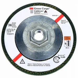 3M 55961 Depressed Center Wheels, 4 1/2 Inch Dia, 5/8-11 Inch Hole, Ceramic, 36 Grit, Type 27 | CN7TZZ 1DXN7