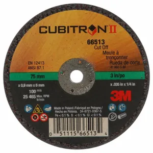 3M 66513 Abrasive Cut Off Wheel, 3 Inch Diameter, Ceramic, 0.035 Inch Thick, Type 1 | CF2UHE 22NZ80