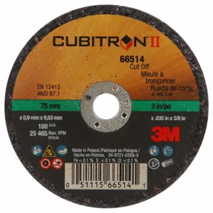 3M 66514 Abrasive Cut Off Wheel, 3 Inch Diameter, Ceramic, 0.035 Inch Thick, Type 1 | CF2UHF 22NZ81