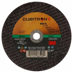 3M 66518 Abrasive Cut Off Wheel, 4 Inch Diameter, Ceramic, 0.035 Inch Thick, Type 1 | CF2UGY 22NZ85