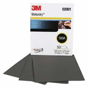 3M 02001 Sanding Sheet, 500 Grit, Silicon Carbide, 11 Inch Length, 9 Inch Width, 50 Pk | CE9KEL 53XU43