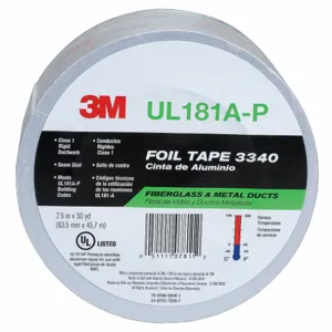 3M 3340 Aluminium Foil Tape, Acrylic, 4.0 mil Thick, 2 1/2 Inch X 50 Yard, Silver | CF2TPX 29WR77