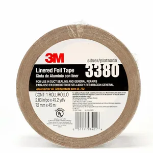 3M 3380 Aluminium Foil Tape, Acrylic, 3.25 mil Thick, 72 mm X 45 m, Silver | CF2TPY 29WR76