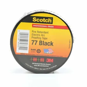 3M 77 Black-1-1/2x20 ft Electrical Tape 1-1/2 x 20 Feet 30 Mil Black | AA9VRQ 1GAA4