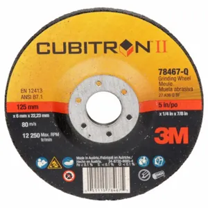 3M 78467 Depressed Center Wheels, 5 Inch Dia, 7/8 Inch Hole, Ceramic, 36 Grit, Type 27, Cubitron Ii | CN7UAG 53AY55