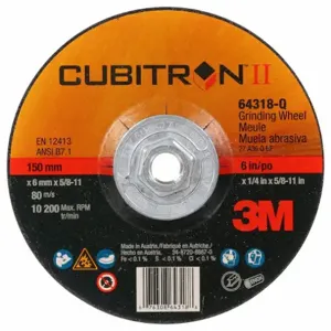 3M 7100244820 Depressed Center Wheels, 6 Inch Dia, 5/8-11 Inch Hole, Ceramic Grain, 36 Grit, Type 27 | CN7UAH 787CN8