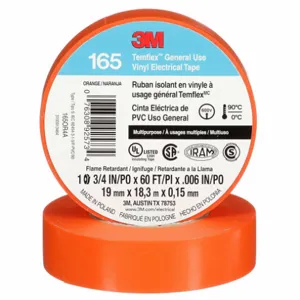 3M 165OR4A Insulating Electrical Tape, Temflex„, 165, Vinyl, 3/4 Inch x 60 ft | CN7WLV 61CF53