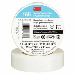 3M 165WH4A Insulating Electrical Tape, 165, Vinyl, 3/4 Inch x 60 ft | CN7WJA 61CF55