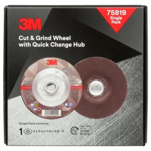 3M 75819 Cut And Grind Wheel, 4 1/2 Inch Abrasive Wheel Dia, Ceramic, Type 27 | CN7ULR 787CP3