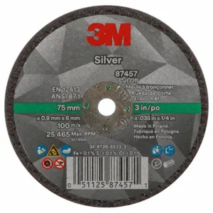 3M 87457 Abrasive Cut Off Wheel, 3 Inch Diameter, Ceramic Grain, 0.035 Inch Thick, Type 1 | CF2UHH 450Y16