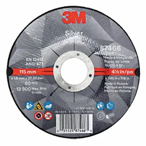 3M 87466 Abrasive Cut Off Wheel, 4-1/2 Inch Diameter, Ceramic Grain, Type 27 | CF2UGR 450Y24