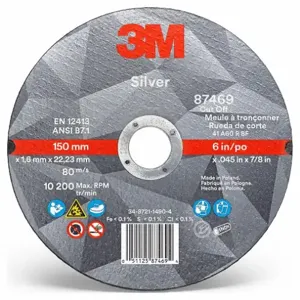 3M 87469 Abrasive Cut Off Wheel, 6 Inch Diameter, Ceramic Grain, 0.45 Inch Thick, Type 1 | CF2UGM 450Y34