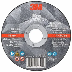 3M 87659 Abrasive Cut Off Wheel, 4-1/2 Inch Diameter, Ceramic Grain, Type 27 | CF2UGT 480P45