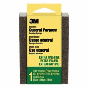 3M 907-ESF Sanding Sponge, 2 5/8 Inch X 3 3/4 X 1 Inch Size, Aluminum Oxide, Extra Fine/Fine | CN7WBJ 375PD5