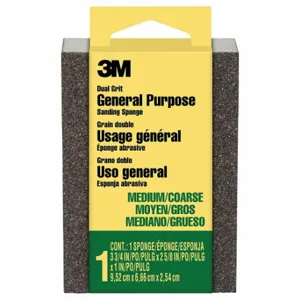 3M 909-ESF Sanding Sponge, 2 5/8 Inch X 3 3/4 X 1 Inch Size, Aluminum Oxide, Medium/Coarse | CN7WBX 375PD6