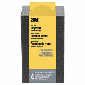 3M 9095DC-NA-4PK Sanding Sponge, 2 7/8 Inch X 4 7/8 X 1 Inch Size, Aluminum Oxide, Fine/Medium | CN7WCA 375PE7