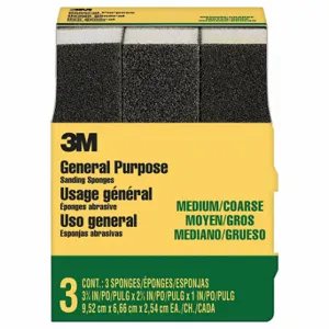 3M 909NA-3P-CC Sanding Sponge, 2 5/8 Inch X 3 3/4 X 1 Inch Size, Aluminum Oxide, Medium/Coarse | CN7WBY 293X32