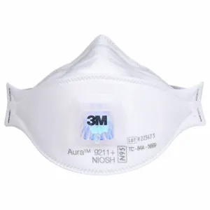 3M 9211+ Disposable Respirator, Single, Non-Adj, Metal Nose Clip, Std, White, M Mask Size, 10 PK | CN7TYP 21LP03