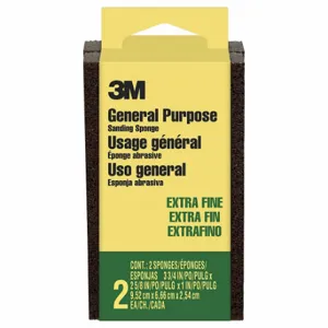 3M CP-000-2P Sanding Sponge, 2 5/8 Inch X 3 3/4 X 1 Inch Size, Aluminum Oxide, Extra Fine, 2Pk | CN7WBG 804CP6