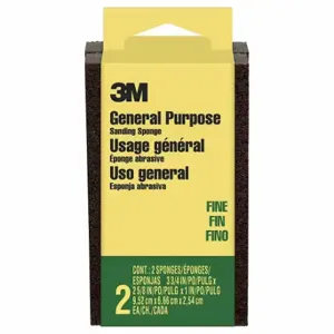 3M CP-001-2P Sanding Sponge, 2 5/8 Inch X 3 3/4 X 1 Inch Size, Aluminum Oxide, Fine, 2Pk | CN7WBL 804CP8