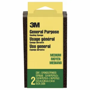 3M CP-002-2P Sanding Sponge, 2 5/8 Inch X 3 3/4 X 1 Inch Size, Aluminum Oxide, Medium, 2Pk | CN7WBV 804CR2