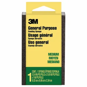 3M CP-002-ESF Sanding Sponge, 2 5/8 Inch X 3 3/4 X 1 Inch Size, Aluminum Oxide, Medium | CN7WBU 375NZ1