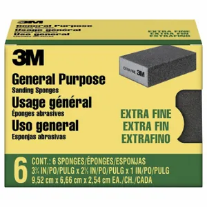 3M CP000-6P-CC Sanding Sponge, 2 5/8 Inch X 3 3/4 X 1 Inch Size, Aluminum Oxide, Extra Fine, Cp000-6P-Cc | CN7WDC 294G63