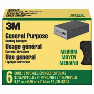 3M CP002-6P-CC Sanding Sponge, 2 5/8 Inch X 3 3/4 X 1 Inch Size, Aluminum Oxide, Medium, 6Pk | CN7WBW 804CR4