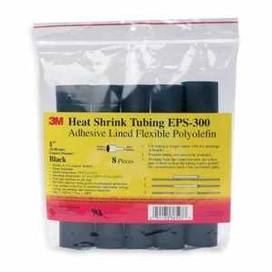 3M EPS300-1/4-6-BLACK-10-10 PC PKS Heat Shrink Tubing, 6 Inch, Thin Wall, Flexible Polyolefin, Shrink Ratio 3:1, 10 Pk | CF2APE 30N547